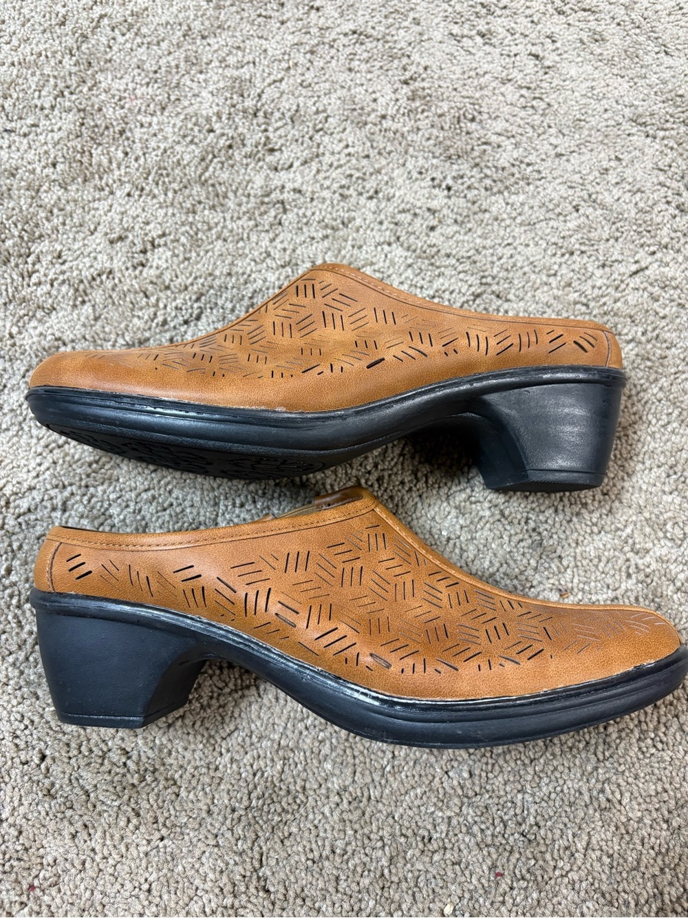 easy street Tan Perforated Slip-On Heeled Clogs